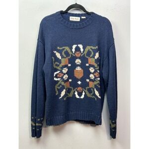 Kelly Harper Navy Blue Geometric Pattern Knit Sweater Women's Size Large